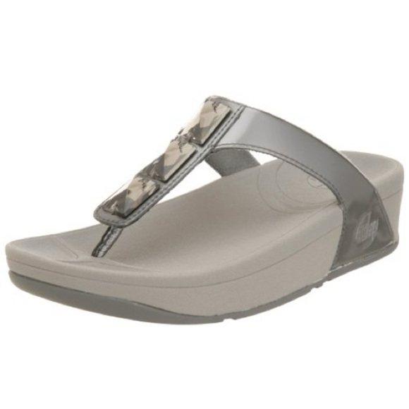 FitFlop Pietra sandals pewter grey gem detail size 8 platform wedge - Picture 1 of 7
